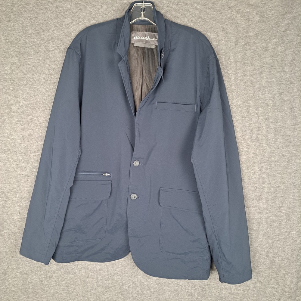Eddie Bauer Travel Blazer Men 44 Voyager Blue Sport Coat Casual Jacket Suit